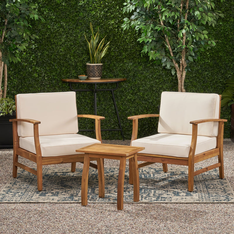 Outdoor 2 Seater Acacia Wood Chat Set with Cushions - NH822203