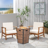 Outdoor 2 Piece Acacia Wood Club Chair Set with Cushions and Fire Column - NH728703