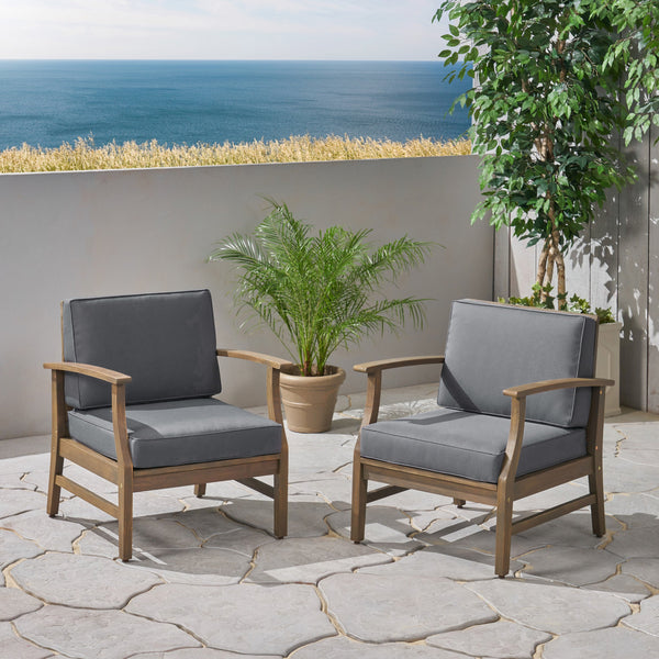Outdoor Acacia Wood Club Chairs with Cushions - NH397703