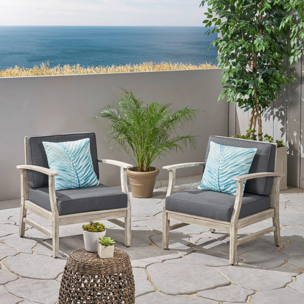 Outdoor Acacia Wood Club Chairs with Cushions (Set of 2), Light Gray and Dark Gray - NH803803