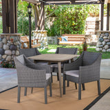 Outdoor 5 Piece Wood and Wicker Dining Set, Gray and Gray - NH121503