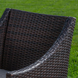 Outdoor 3 Piece Acacia Wood/ Wicker Bistro Set with Cushions, Teak Finish and Multibrown with Beige - NH303403