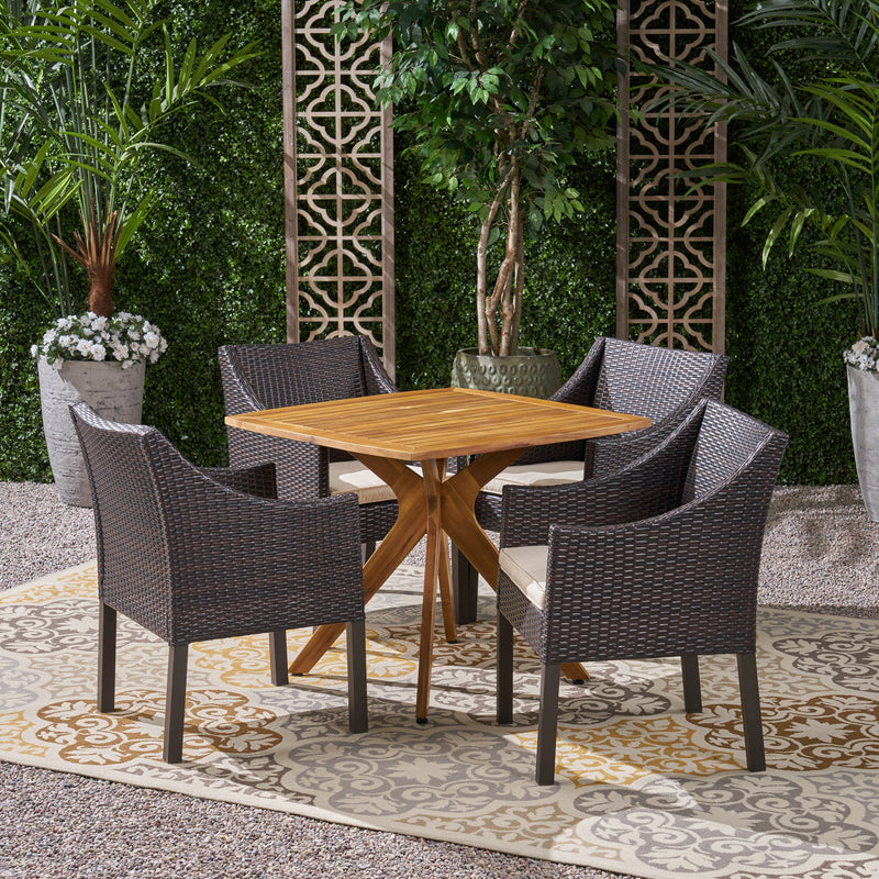 Outdoor 5 Piece Wood and Wicker Dining Set - NH391503