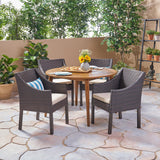 Outdoor 5 Piece Wood and Wicker Dining Set - NH262503