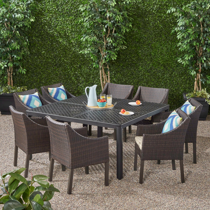 Outdoor Aluminum and Wicker 8 Seater Dining Set - NH983903