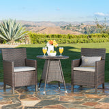 Outdoor 3 Piece Multibrown Wicker Round Dining Set with Light Brown Water Resistant Cushions - NH843203