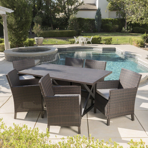 Outdoor 7 Piece Grey Dining Set with Aluminum Dining Table - NH243203