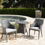 Outdoor 3 Piece Wicker Round Bistro Set with Water Resistant Cushions - NH364203