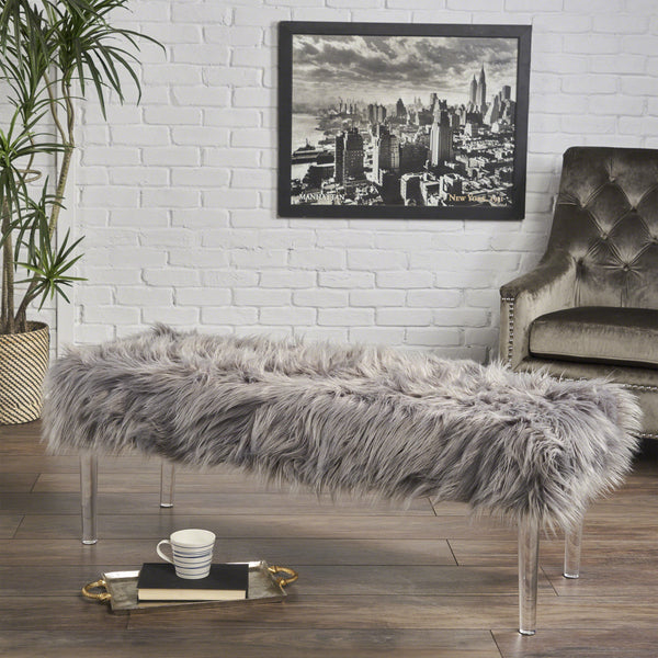 Glam Faux Fur Short and Straight Furry Ottoman - NH286203