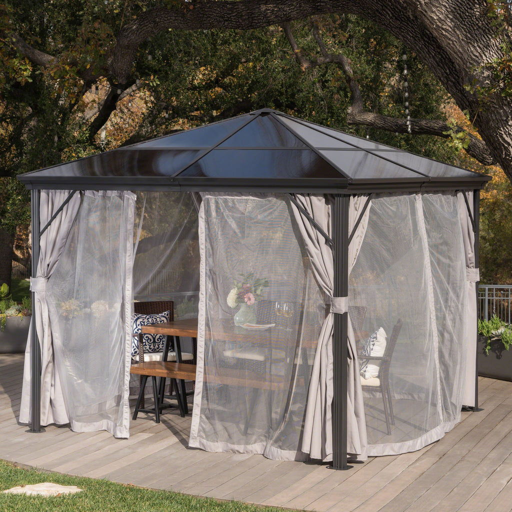 Outdoor 10 x 10 Foot Rust Proof Aluminum Framed Hardtop Gazebo with Cu
