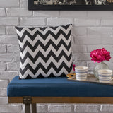 Indoor Black and White Zig Zag Striped Water Resistant Throw Pillow - NH538203