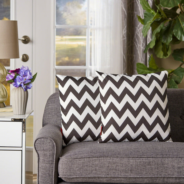 Indoor Zig Zag Striped Water Resistant Square Throw Pillows (Set of 2) - NH048203