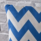 Indoor Blue and White Zig Zag Striped Water Resistant Square Throw Pillow - NH638203