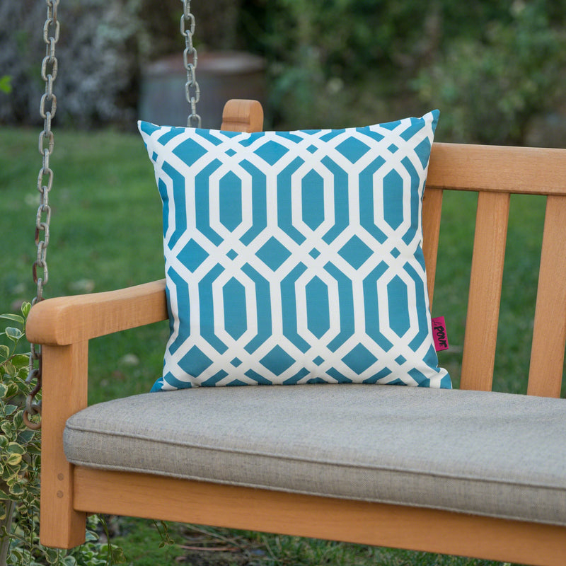 Outdoor Dark Teal Arabesque Patterned Water Resistant Square Pillow - NH440303
