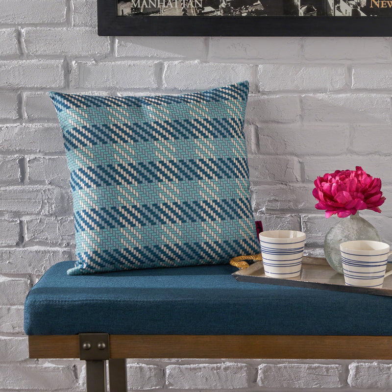 Indoor Blue Plaid Water Resistant Square Throw Pillow - NH978203