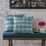 Indoor Blue Plaid Water Resistant Square Throw Pillow - NH978203