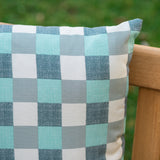 Outdoor Blue and White Plaid Water Resistant Tasseled Square and Rectangular Throw Pillows (Set of 4) - NH370303