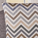 Indoor Grey, Blue, and Brown Zig Zag Striped Water Resistant Square Throw Pillow - NH388203