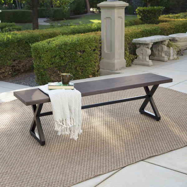 Outdoor Aluminum Dining Bench with Black Steel Frame - NH784203