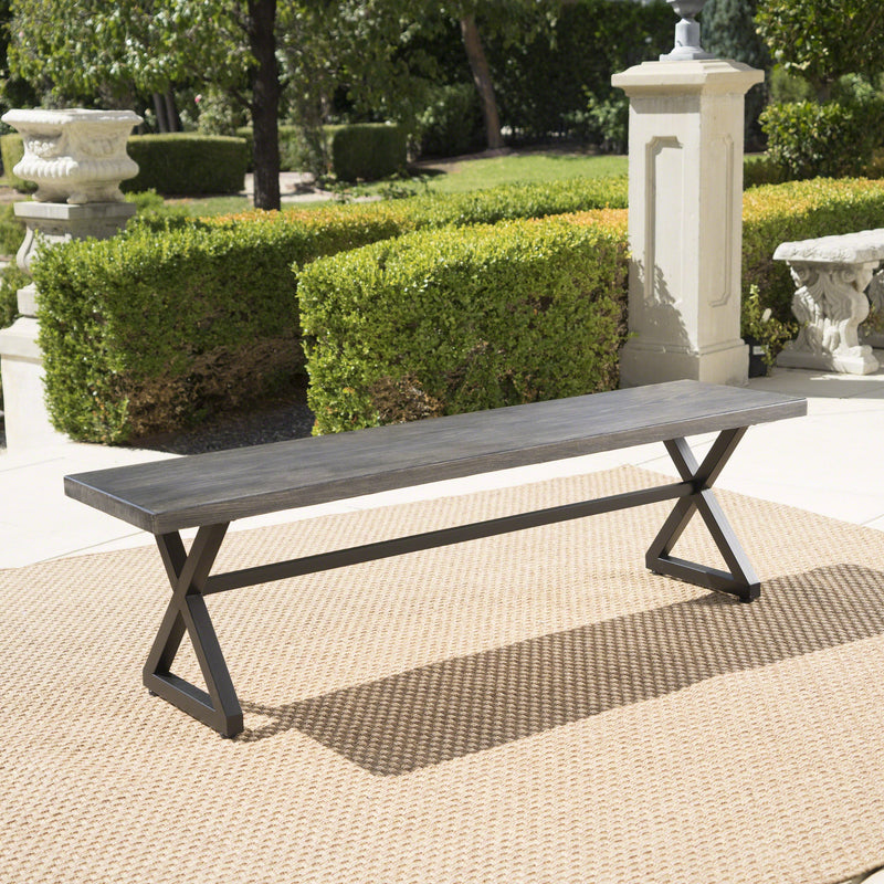 Outdoor Aluminum Dining Bench with Black Steel Frame - NH784203