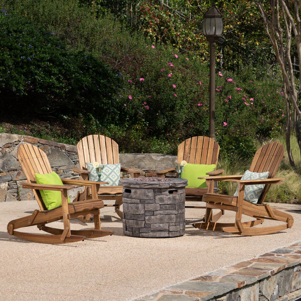Outdoor 5 Piece Adirondack Rocking Chair Set with Fire Pit - NH423403