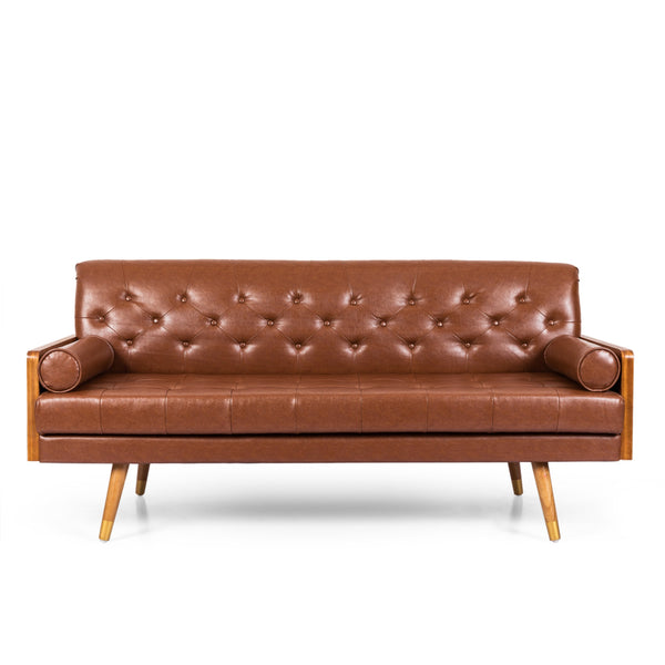 Mid-Century Modern Tufted Sofa with Rolled Accent Pillows - NH301313