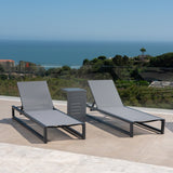 Outdoor 3 Piece Gray Mesh Rust-Proof Aluminum Frame Chaise Lounge Set - NH210403