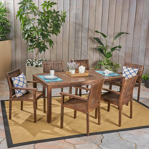 Outdoor 7-Piece Acacia Wood Dining Set, Dark Brown - NH439503
