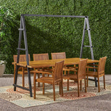 Outdoor 6 Seater Acacia Wood and Iron Planter Dining Set - NH737903