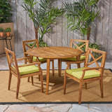 Outdoor 5 Piece Acacia Wood Dining Set with Cushions - NH362503