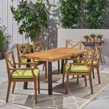 Outdoor 7-Piece Acacia Wood and Iron Dining Set - NH249503