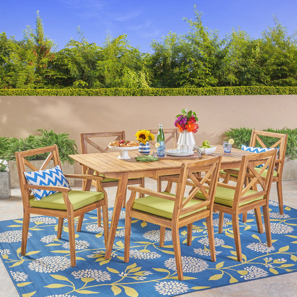 Outdoor 7-Piece Acacia Wood Dining Set with Cushions - NH349503