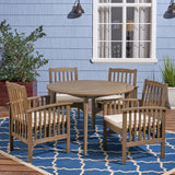 Outdoor Acacia 4-Seater Dining Set with Cushions and 47" Round Table with Straight Legs - NH812703