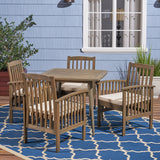 Outdoor Acacia 4-Seater Dining Set with Cushions and 36" Square Table with Straight Legs - NH612703