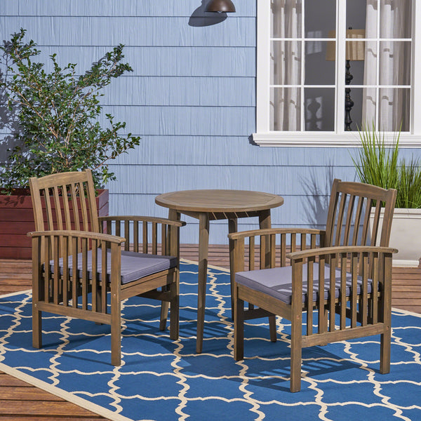 Outdoor Acacia 2-Seater Bistro Set with Cushions and 28" Round Table with Straight Legs - NH222703