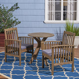 Outdoor Acacia 2-Seater Bistro Set with Cushions and 28" Round Table with X-Legs - NH512703
