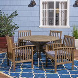Outdoor Acacia 4-Seater Dining Set with Cushions and 47" Round Table with X-Legs - NH912703
