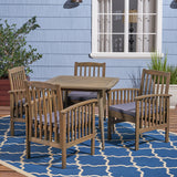 Outdoor Acacia 4-Seater Dining Set with Cushions and 36" Square Table with Straight Legs - NH612703
