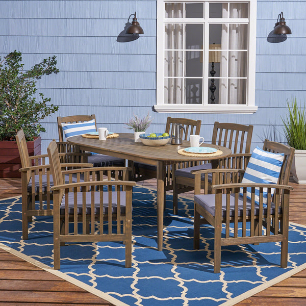 Acacia Patio Dining Set, 6-Seater, 71" Oval Table with Straight Legs - NH922703