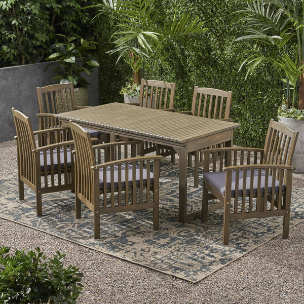 Outdoor 6 Seater Expandable Acacia Wood Dining Set - NH386903
