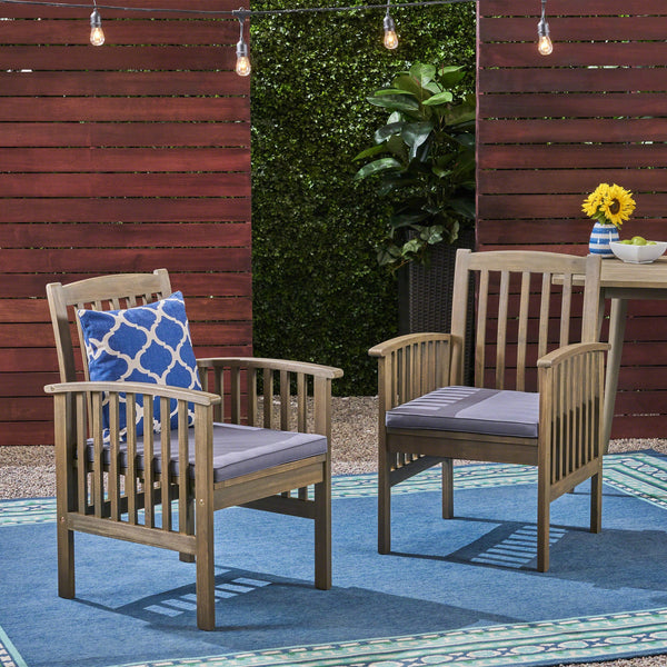 Acacia Patio Dining Chairs, Acacia Wood with Outdoor Cushions, (Set of 2) - NH161703