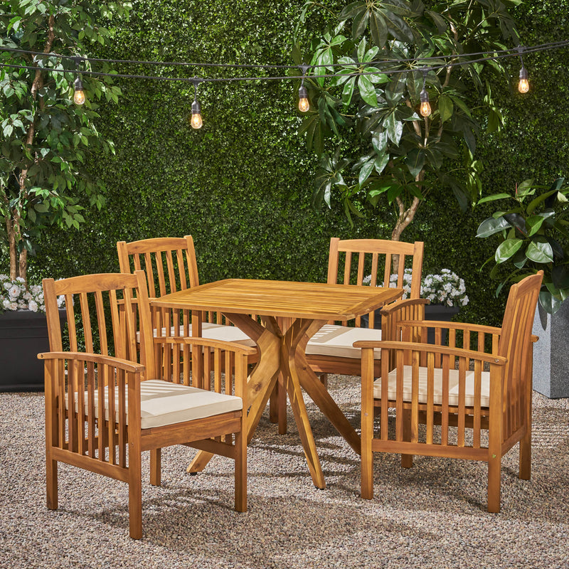 Outdoor Acacia 4-Seater Dining Set with Cushions and 36