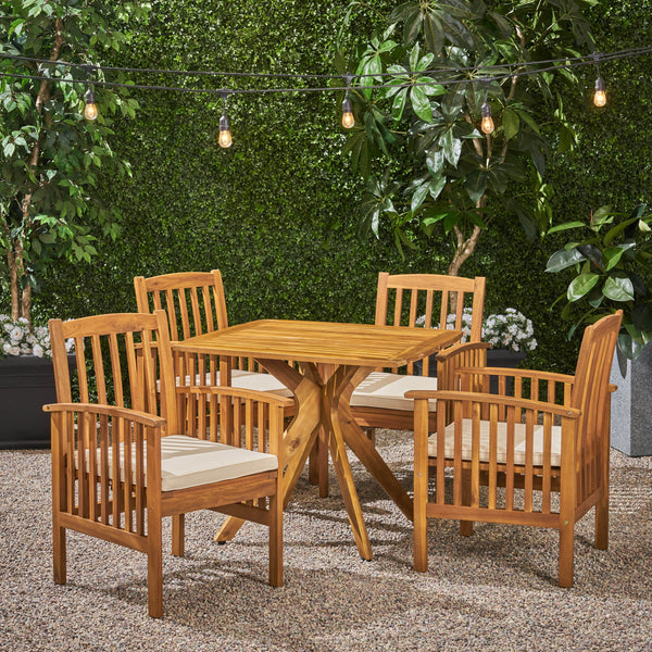 Outdoor Acacia 4-Seater Dining Set with Cushions and 36" Square Table with X-Legs - NH712703