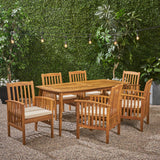 Outdoor Acacia 6-Seater Dining Set with Cushions and 71" Rectangular Table with Straight Legs - NH022703