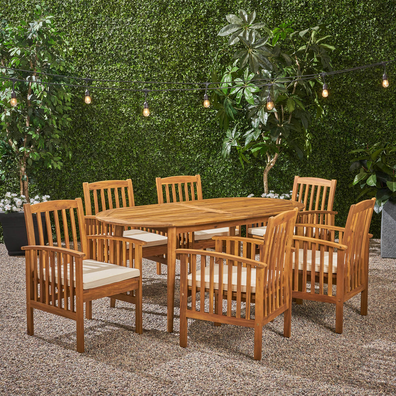 Outdoor Acacia 6-Seater Dining Set with Cushions and 71