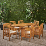 Outdoor Acacia 6-Seater Dining Set with Cushions and 71" Oval Table with Straight Legs - NH122703