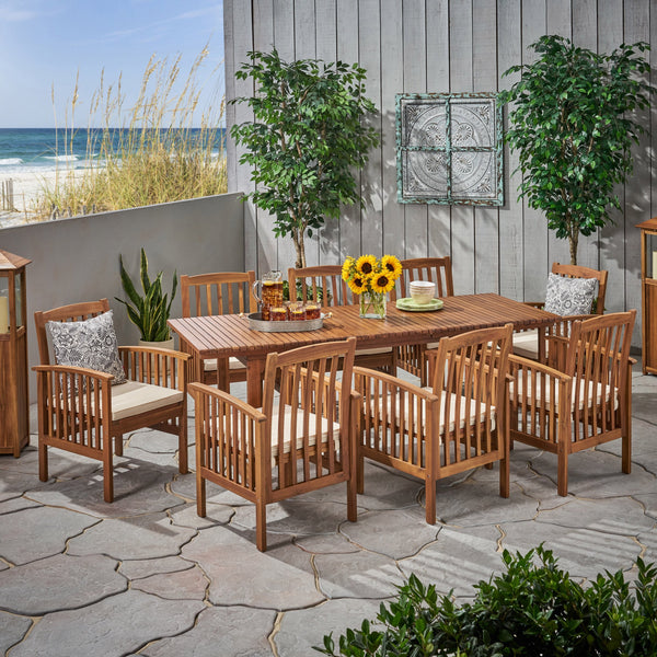 Outdoor 8 Seater Expandable Acacia Wood Dining Set - NH186903