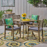 Outdoor Acacia 4-Seater Dining Set with Cushions and 32" Square Table with Carved Legs - NH932703