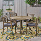Outdoor Acacia 4-Seater Dining Set with Cushions and 47" Round Table with Carved Legs - NH242703