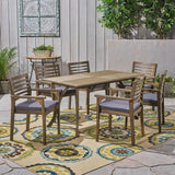 Outdoor Acacia 6-Seater Dining Set with Cushions and 59" Rectangular Table with Carved Legs - NH042703